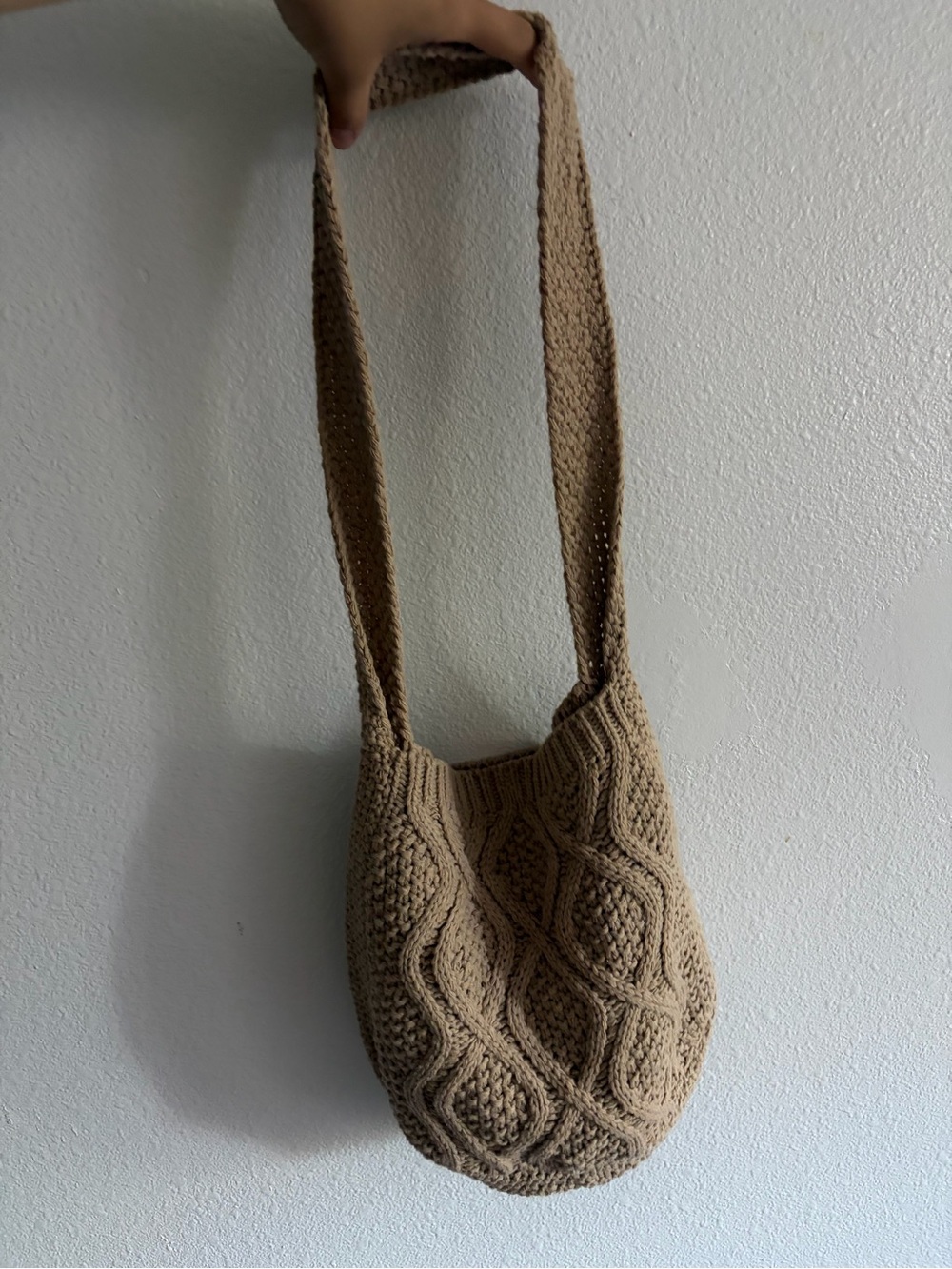 Woven Knit Crossbody Bag in Beige